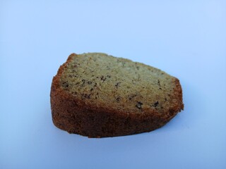A plate of banana cake, a traditional Indonesian cake made from bananas as the main ingredient, has a soft texture and sweet taste