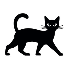 Standing black cat silhouette vector isolated on transparent background