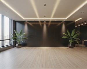 Fototapeta premium Elegant Minimalist Interior with Lush Plants and Modern Architectural Design