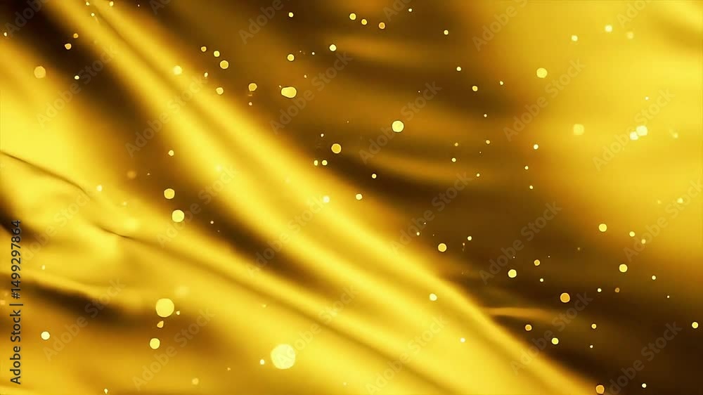 Poster golden abstract motion: flowing fabric with sparkling particles background video