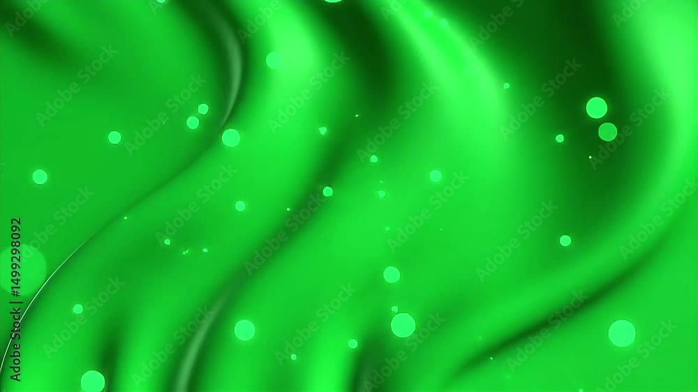 Poster abstract green fabric waves with floating light orbs animated background