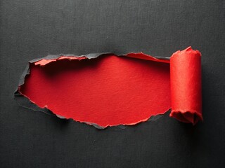 Red Ripped Hole In A Black Paper