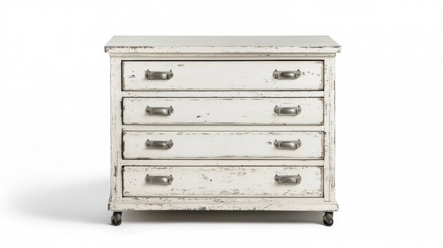 Industrial white drawer cabinet with metal runners, front-facing on white background