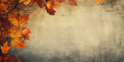 Jesienne liście na tle starej ściany