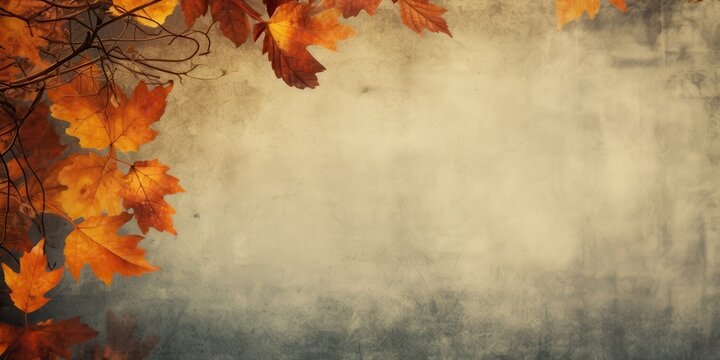 Fototapeta Jesienne liście na tle starej ściany