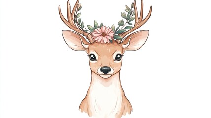 Cute deer head illustration with floral crown