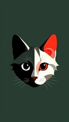 Obraz premium Abstract dual-toned cat portrait on dark green background