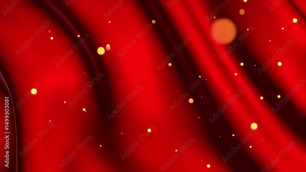 Poster Elegant Red Fabric Flowing with Golden Bokeh Particles Animation Background