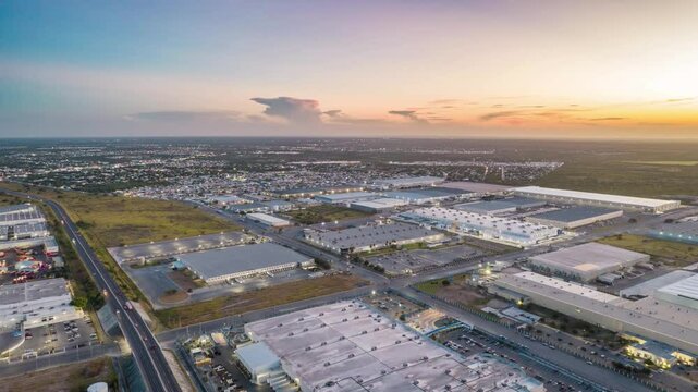 Mexico Industry: Drone Hyperlapse Over Large Industrial Zone in Reynosa