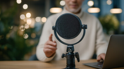 Hands adjusting webcam before virtual meeting, soft background with ring light setup.