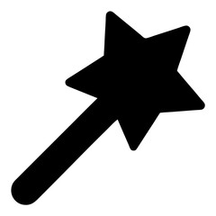 Black silhouette of a magical star wand with a rounded handle shape