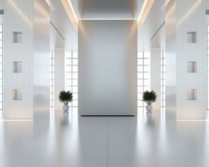 Obraz premium Architectural marvel featuring minimalist design and indoor plant decorations