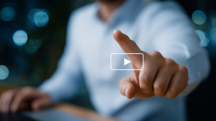 Close-up of mouse clicking on virtual Zoom button, anticipation before virtual meeting.