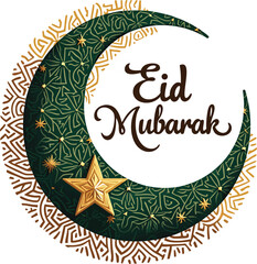 Elegant Eid Mubarak Crescent Moon and Star Card Design, Islamic Festive Greeting
