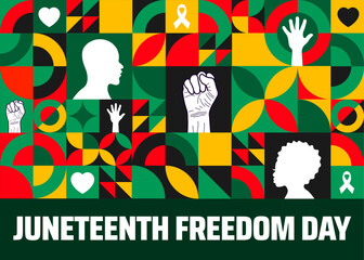 Juneteenth Freedom Day Geometric shape pattern background banner or poster design template. observed every year in June. Holiday concept. Use to any Template, card, poster, placard, template.