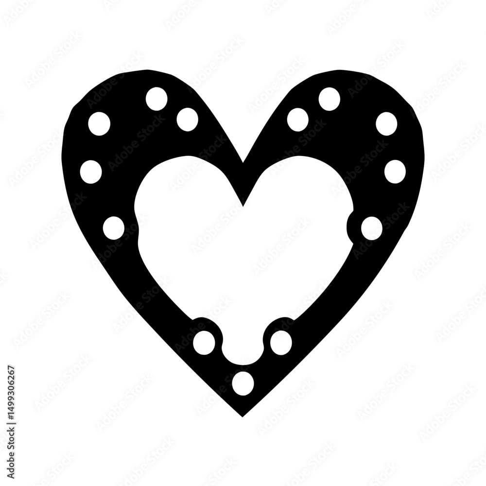 Poster abstract black and white heart shape with circular dots surrounding it