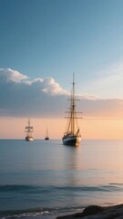 Sailing Ships at Sunset