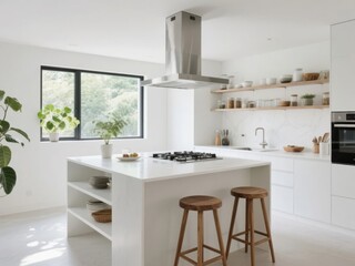 Modern Kitchen with Island and Stools