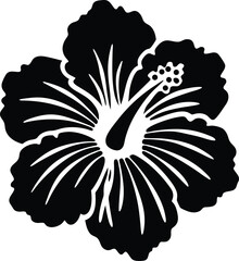 Black and White Hibiscus Flower Silhouette Illustration
