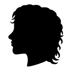 Silhouette of a woman's head with wavy and curly hair style