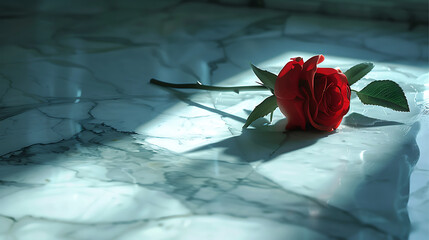 Single Rose on Marble Surface  