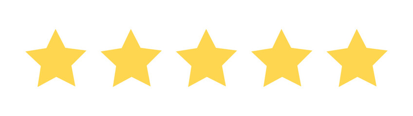 Five stars quality rating icon. Customer product review design elements. Vector illustration.