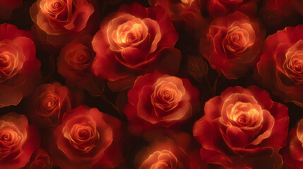Obraz premium Glowing red roses pattern, seamless design, warm highlights, elegant background
