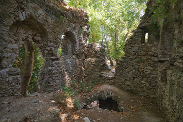 Ruins of Kursunlu monastery in Dilek Peninsula National Park, Turkey