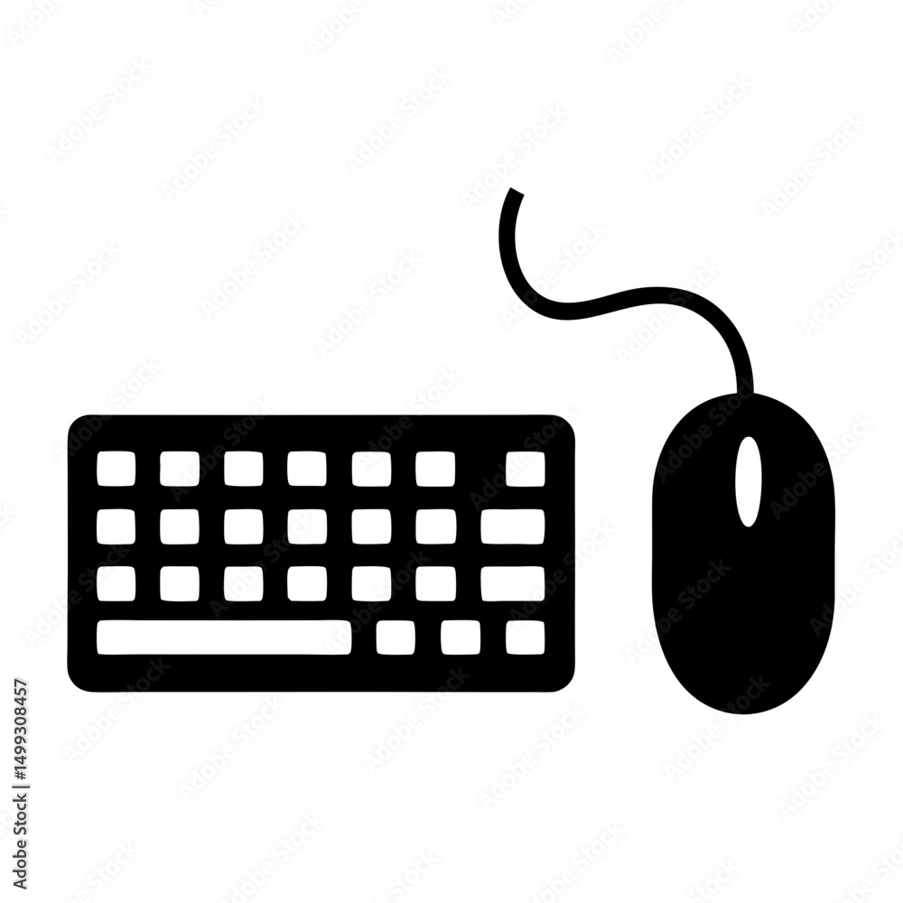 Poster simple computer keyboard and mouse icon illustration for technology design