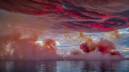 Vibrant red and pink smoke clouds
