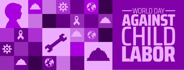World Day Against Child Labor Geometric shape pattern background banner or poster design template. observed every year in June. Holiday concept. Use to any Template, card, poster, placard, template.