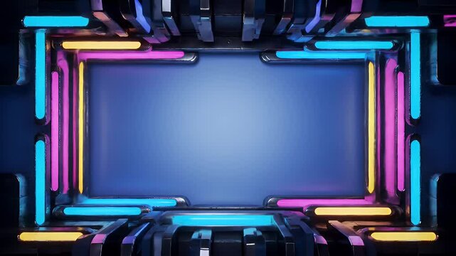 Neon frame with color changing lights animation