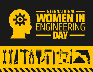 International women in engineering day background banner or poster design template. observed every year in June. Holiday concept. Use to any Template, card, poster, placard, template.