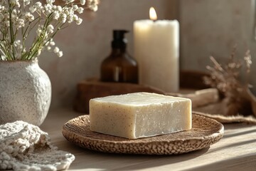 Natural Soap Still Life Candlelight Spa Vibes and Handmade Beauty Products for Organic Skincare Routine and Home Decor
