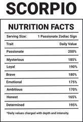 Scorpio  Nutrition Facts Template, nutrition facts, vector nutrition fact