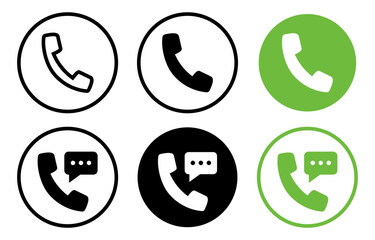 Single phone handset with speech bubble. Phone call message set icons, call us, phone call sign. Pictogram design for app advert, web banner button, ui interface element. Vector illustration 