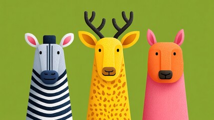 Fototapeta premium Colorful animal friends gather in a whimsical forest setting