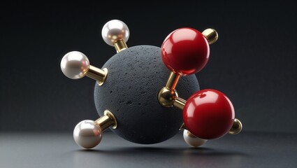 High-detail methanol model: graphite-gray carbon sphere bonded to three pearl-white hydrogens and one vivid red oxygen sphere bearing an additional hydrogen; thin metallic bonds.