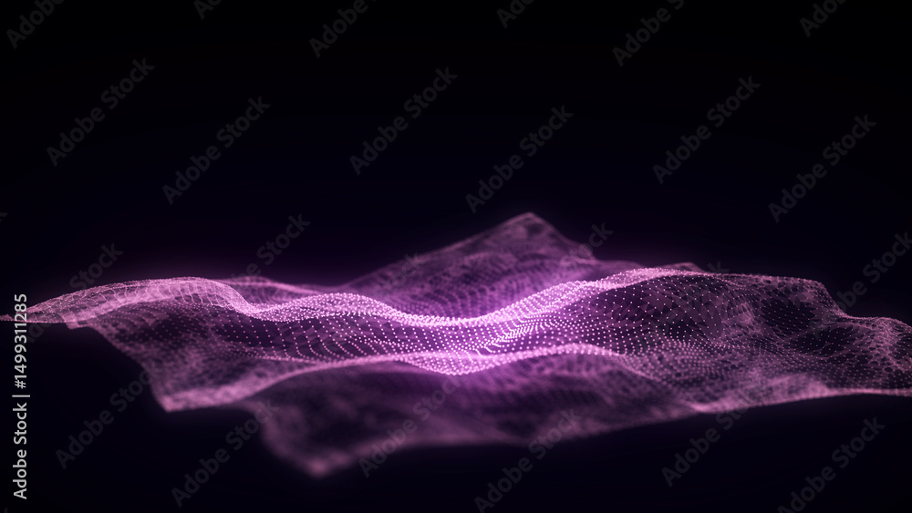 Poster abstract technology wave of particles and lines. big data visualization. background with motion dots