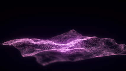 Abstract technology wave of particles and lines. Big data visualization. Background with motion dots. Artificial intelligence.