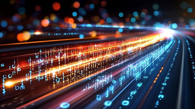 Digital data stream, fast speed, night city