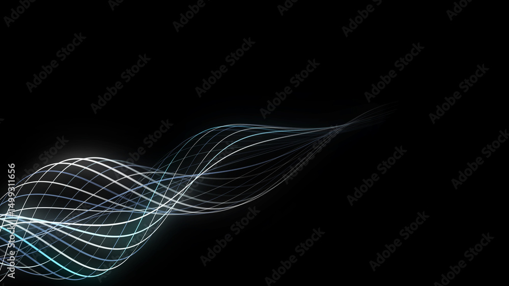 Poster flow of particles. big data visualization. digital technology wave. futuristic cyberspace. abstract 