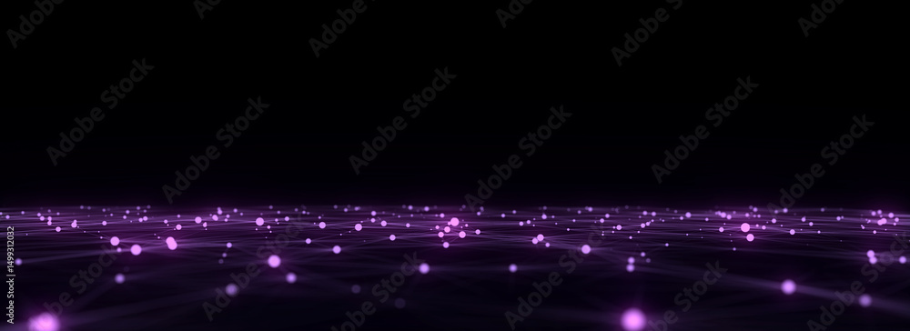 Poster abstract technology wave of particles. big data visualization. background with motion dots. artifici