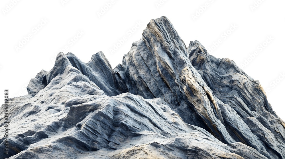 Aufkleber close up view of a rugged mountain peak with sharp ridges and a white sky in the background scenery