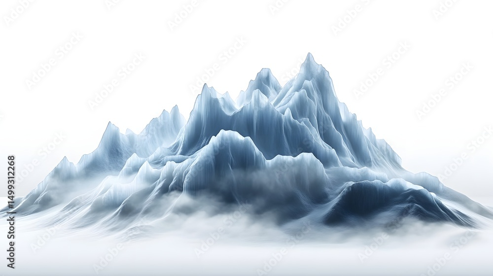 Poster abstract mountain range with fog and a white background in a digital render design style art