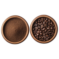 Fototapeta premium Ground Coffee with Coffee Beans Isolated For Use In Social Ads, Coffee Shop Banners, and Blogs