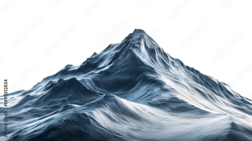 Poster a digitally rendered mountain range with a sharp peak against a white background surface design