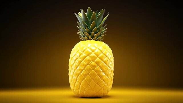Pineapple fruit rotating on yellow background
