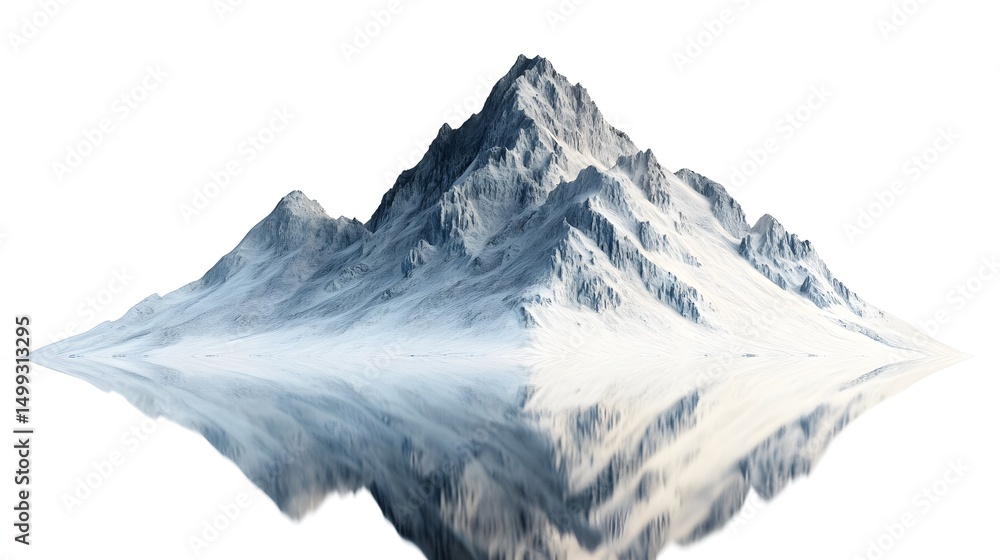 Poster a snowy mountain range with a reflection on a white background in a landscape setting view