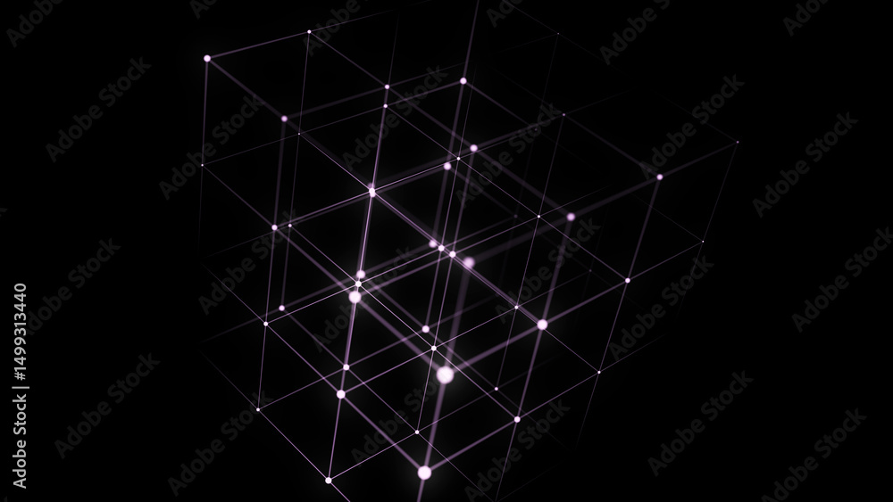 Poster network connection structure in the form of a cube. technology connect big data. science background.